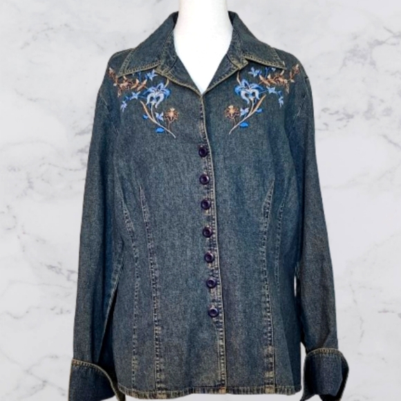 Newport News Jackets & Blazers - 📣 Newport News Jeanology Blue Jean Blazer or Blouse 3/4 Sleeve Layers Size 14